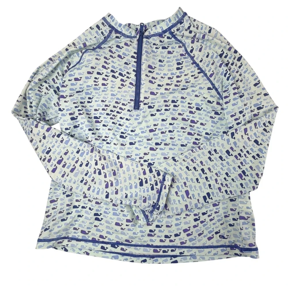Vineyard Vines Girls 3-Piece Swim Set Blue Whale Print Tankini Rash Guard L 14